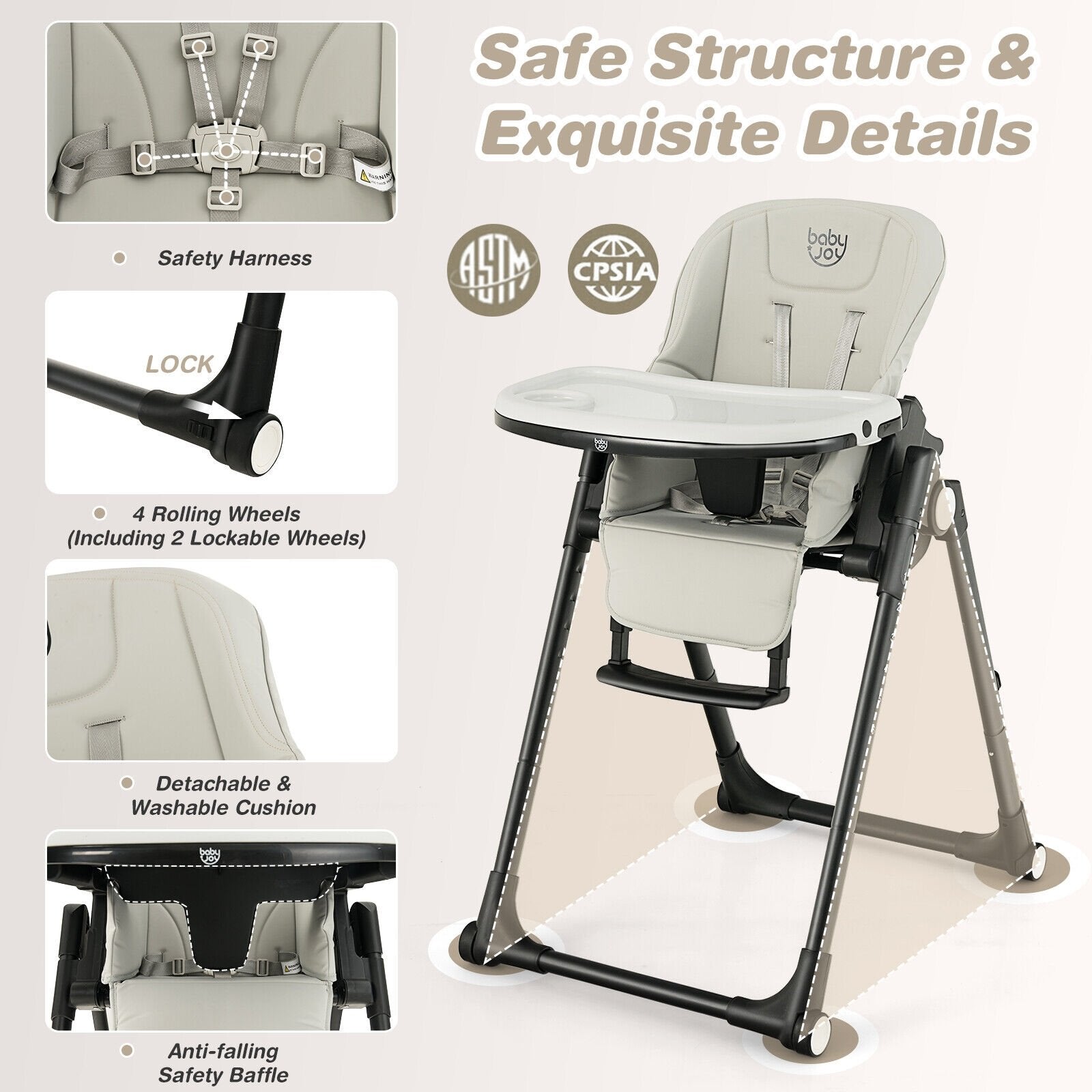 4-in-1 Baby High Chair with 6 Adjustable Heights, Gray - Gallery Canada