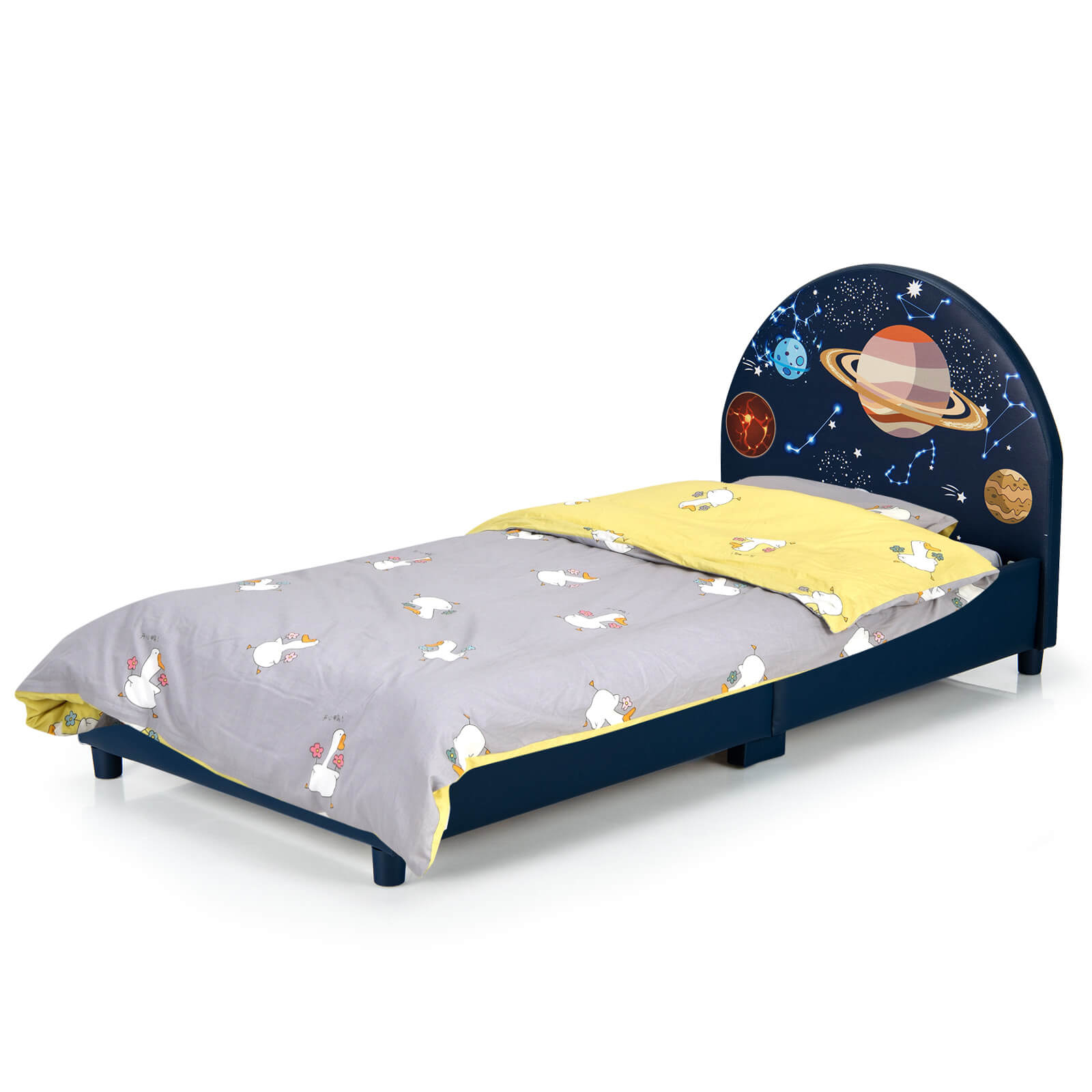 Twin Size Upholstered Platform Children Single Bed, Dark Blue Toddler Beds at Gallery Canada
