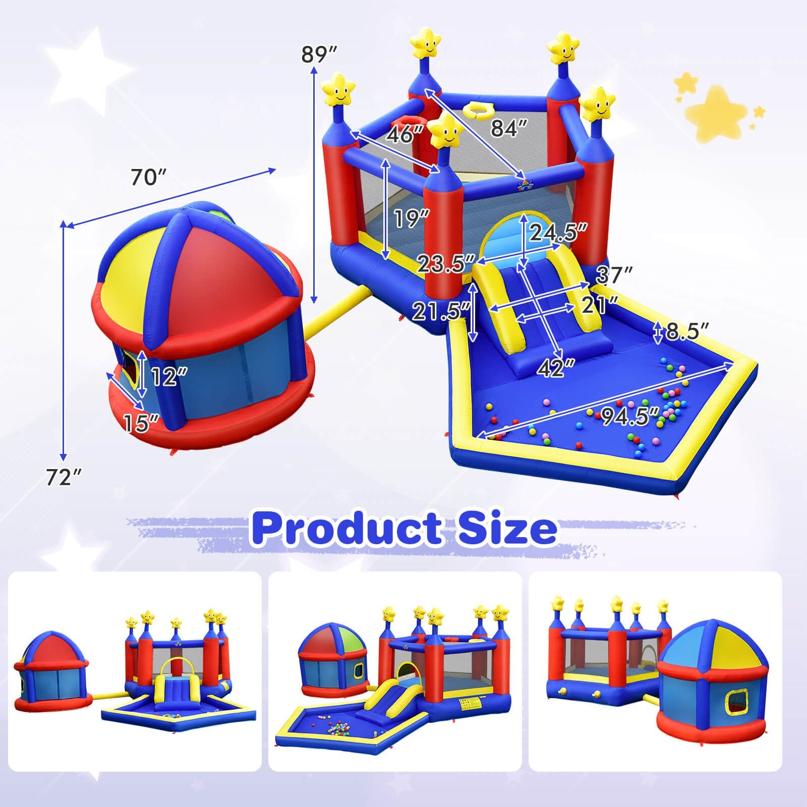 Kids Inflatable Bouncy Castle with Slide Large Jumping Area Playhouse and 735W Blower - Gallery Canada