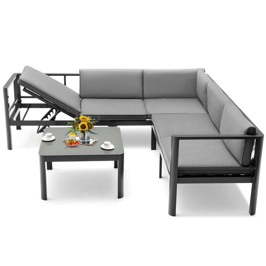 3-Piece Aluminum Patio Set, 6-Level Adjustable Backrest, Gray Outdoor Sectionals Gray at Gallery Canada