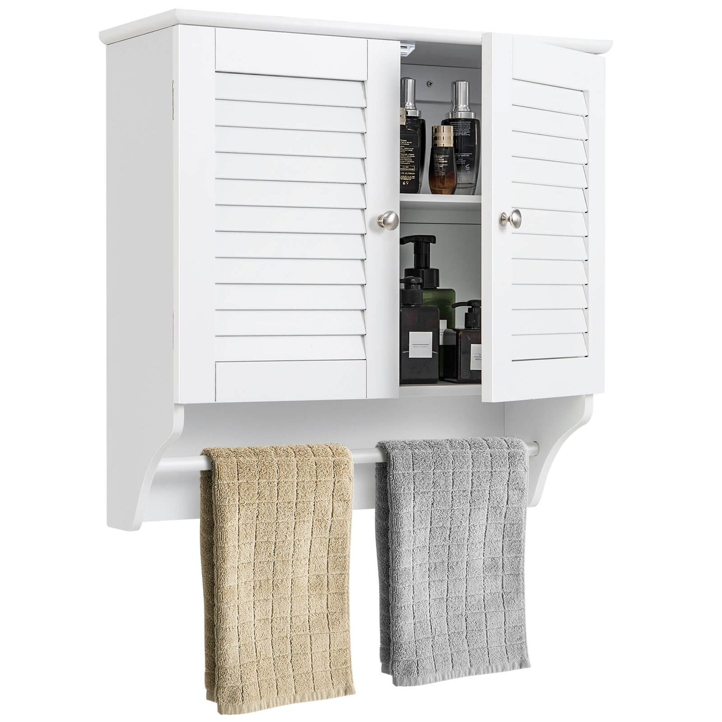 Bathroom Medicine Cabinet with Height Adjustable Shelf and Towels Bar, White at Gallery Canada