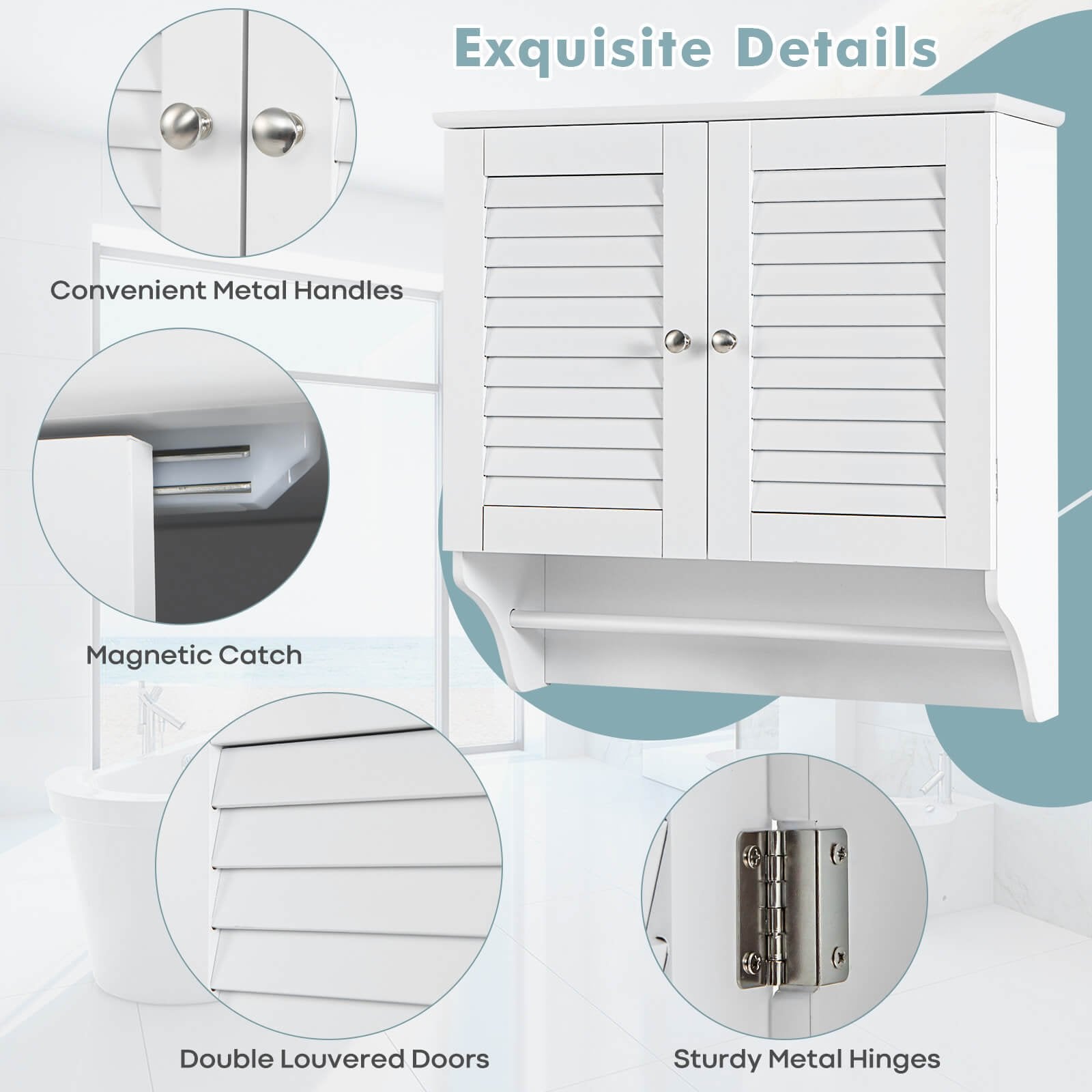 Bathroom Medicine Cabinet with Height Adjustable Shelf and Towels Bar, White - Gallery Canada
