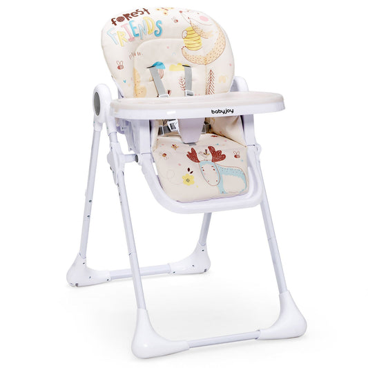 Baby High Chair Folding Feeding Chair with Multiple Recline and Height Positions, Beige at Gallery Canada