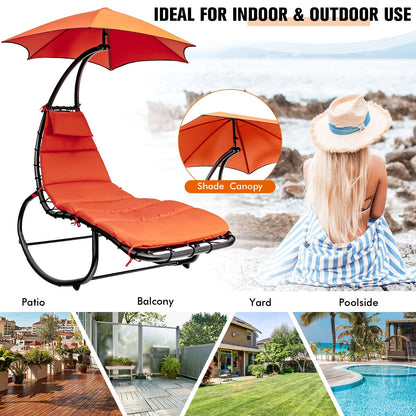 Hammock Chair with Shade Canopy and Built-in Pillow, Orange - Gallery Canada