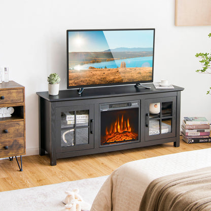 58 Inch Fireplace TV Stand, Remote, Fits 65 Inch TV, Black