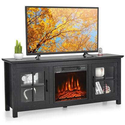 58 Inch Fireplace TV Stand, Remote, Fits 65 Inch TV, Black