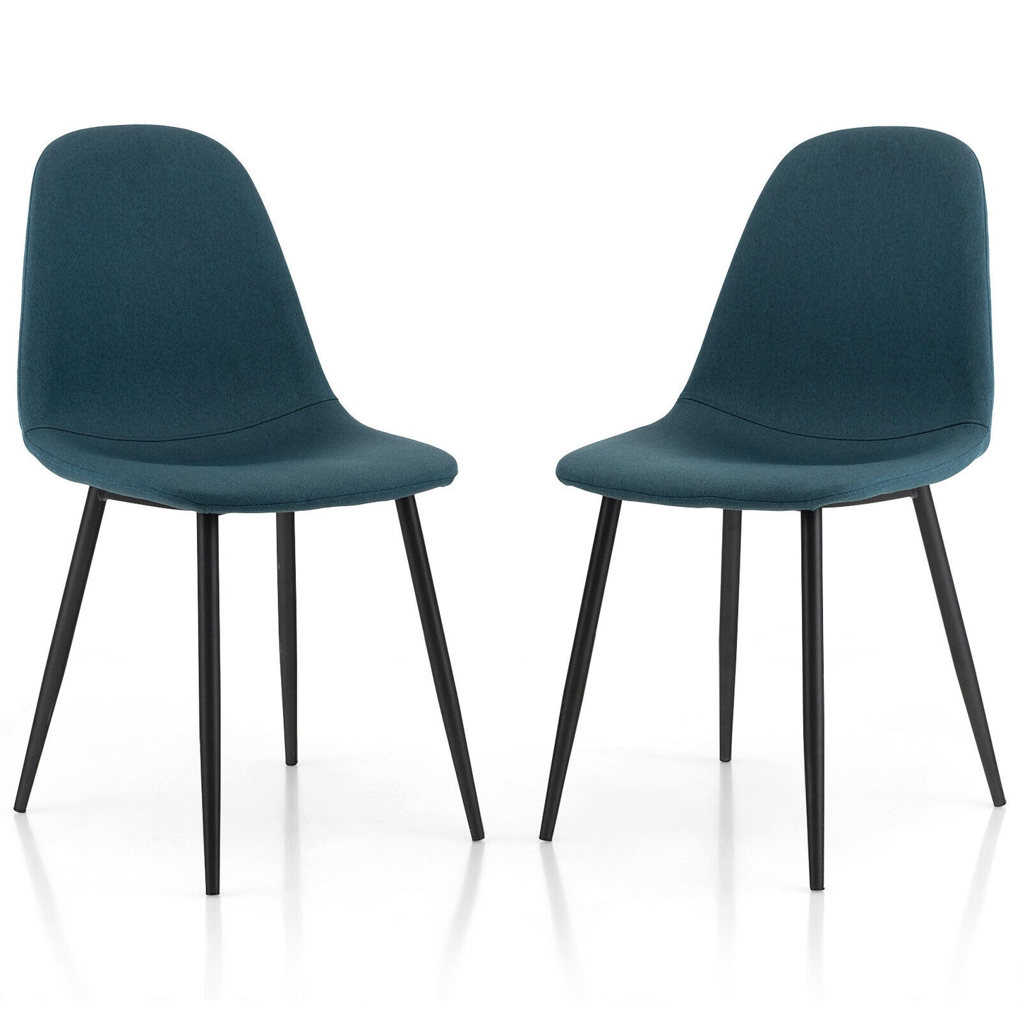Set Of 2 Dining Chairs, Metal Legs, Black, Blue