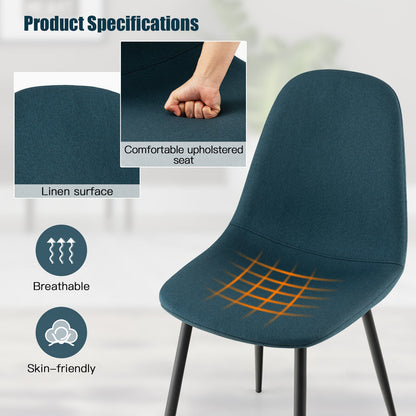 Set Of 2 Dining Chairs, Metal Legs, Black, Blue