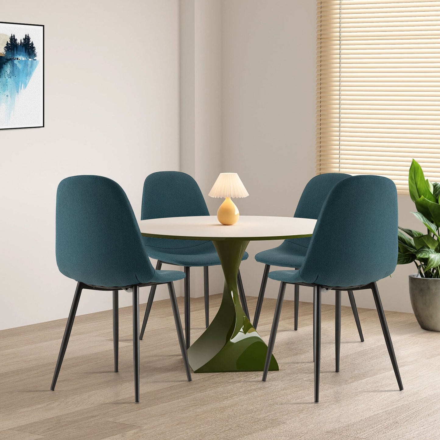 Set Of 2 Dining Chairs, Metal Legs, Black, Blue