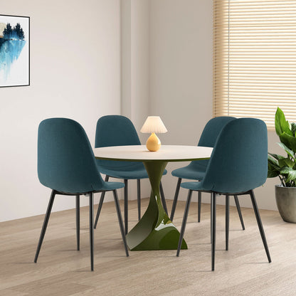 Set Of 2 Dining Chairs, Metal Legs, Black, Blue