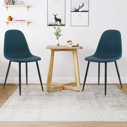 Set Of 2 Dining Chairs, Metal Legs, Black, Blue