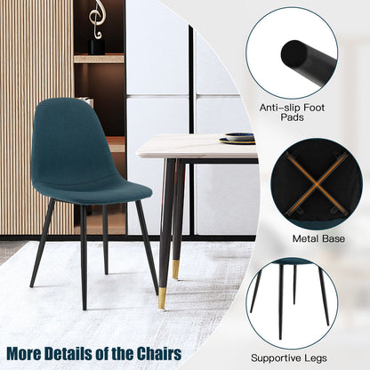 Set Of 2 Dining Chairs, Metal Legs, Black, Blue