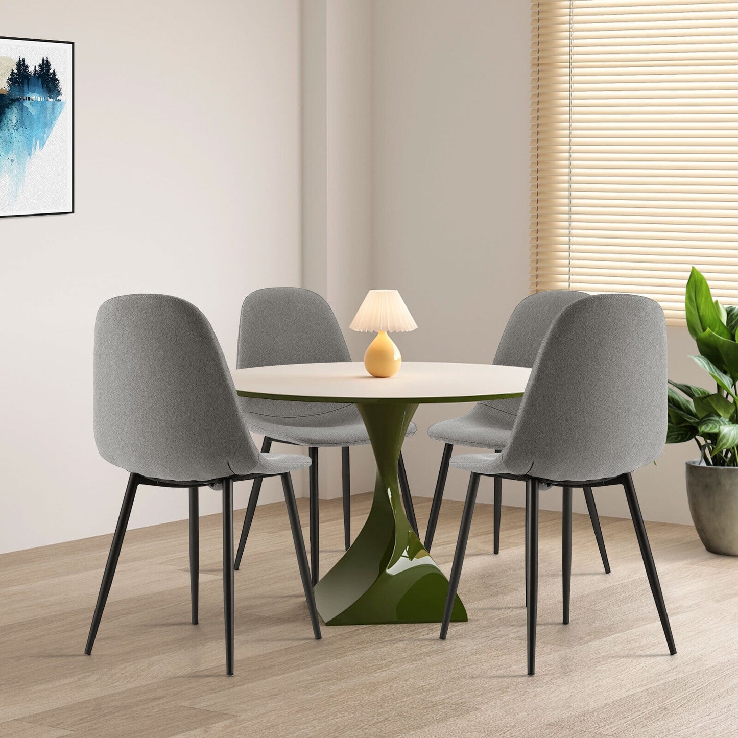 Dining Chairs Set of 2, Metal Legs, Gray, Black