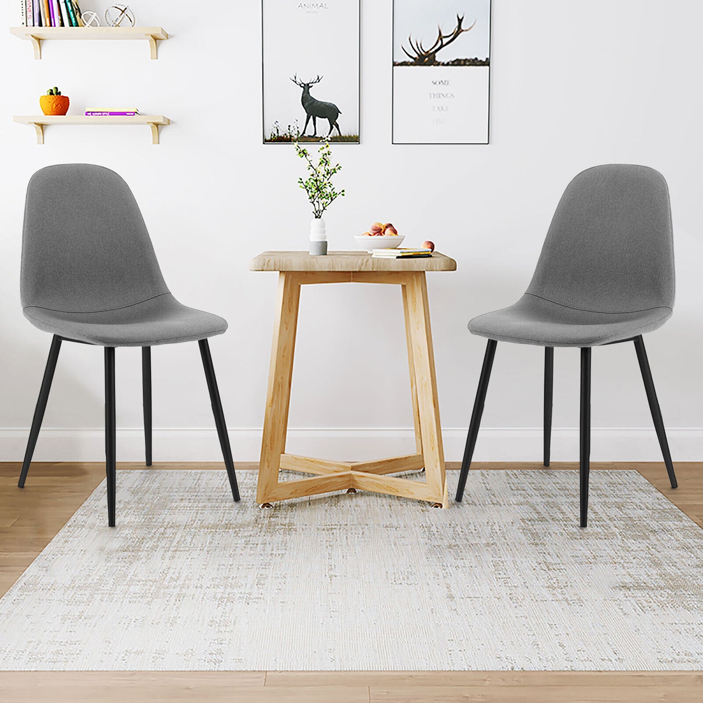 Dining Chairs Set of 2, Metal Legs, Gray, Black
