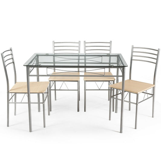 5 Pieces Dining Set Glass Table and 4 Chairs, Natural at Gallery Canada