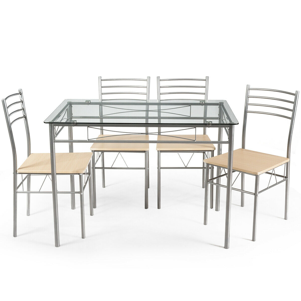 5 Pieces Dining Set Glass Table and 4 Chairs, Natural Dining Room Sets at Gallery Canada