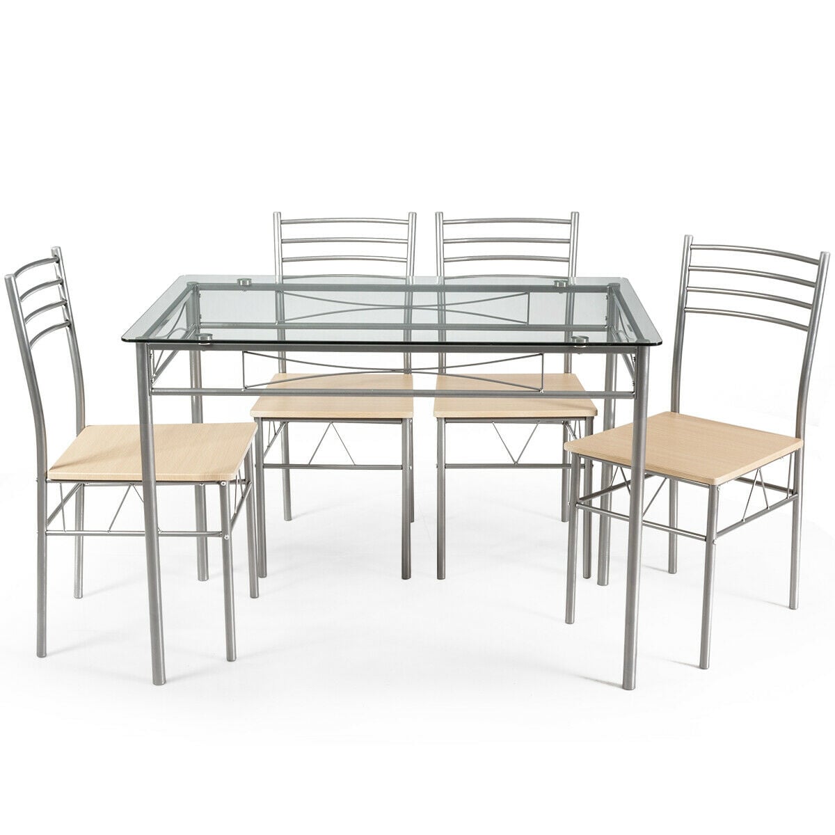 5 Piece Dining Set, Glass Table And 4 Chairs, Natural Dining Room Sets Natural at Gallery Canada
