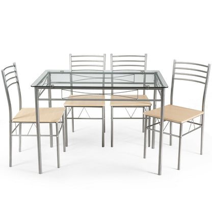 5 Piece Dining Set, Glass Table And 4 Chairs, Natural Dining Room Sets Natural at Gallery Canada