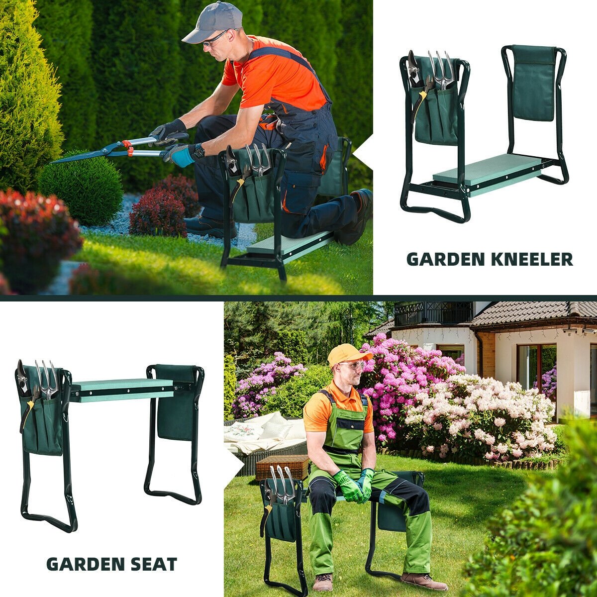 Folding Garden Kneeler and Seat Bench, Green - Gallery Canada