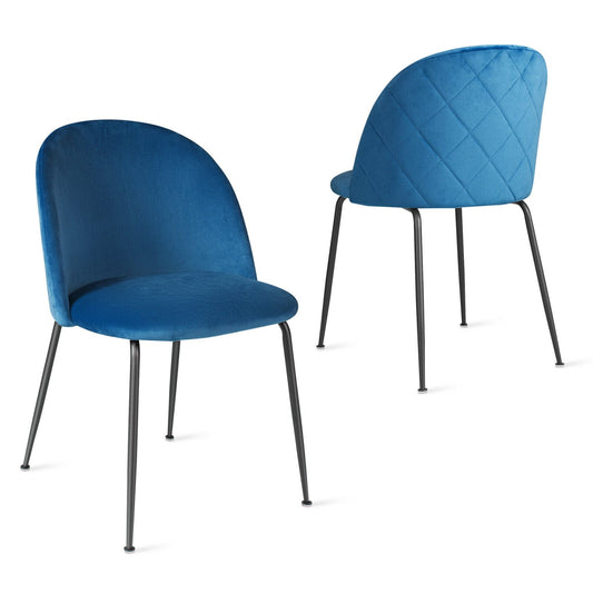 Set of 2 Upholstered Velvet Dining Chair with Metal Base for Living Room, Blue - Gallery Canada