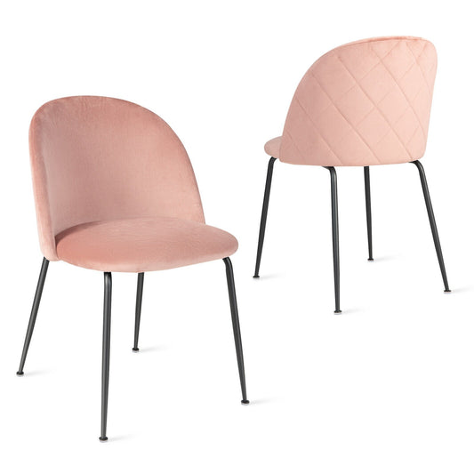 Set of 2 Upholstered Velvet Dining Chair with Metal Base for Living Room, Pink - Gallery Canada