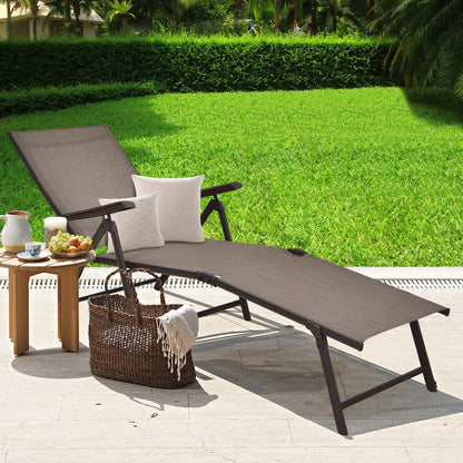 Patio Foldable Chaise Lounge Chair with Backrest and Footrest, Brown Outdoor Chaise Lounges at Gallery Canada