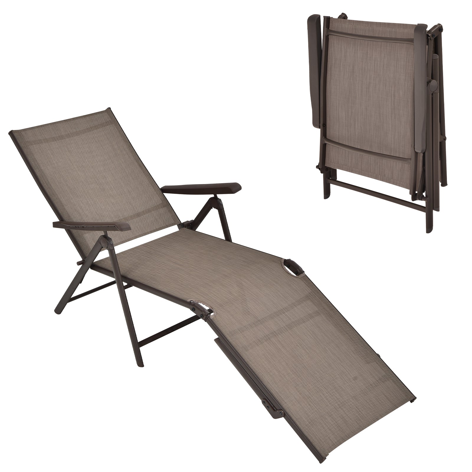 Patio Foldable Chaise Lounge Chair with Backrest and Footrest, Brown Outdoor Chaise Lounges at Gallery Canada