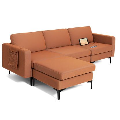 Modular L-shaped Sectional Sofa with Reversible Chaise and 2 USB Ports, Orange Sofas & Loveseats Orange at Gallery Canada