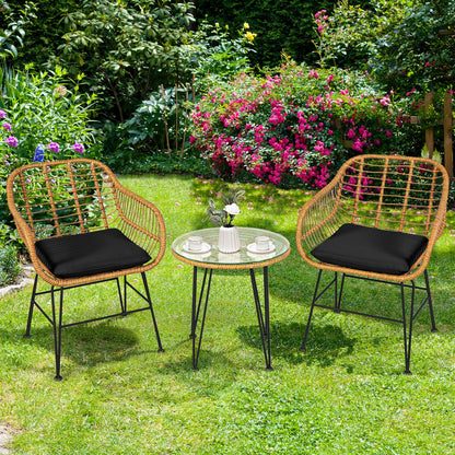 3 Pieces Rattan Furniture Set with Cushioned Chair Table, Black Patio Conversation Sets at Gallery Canada
