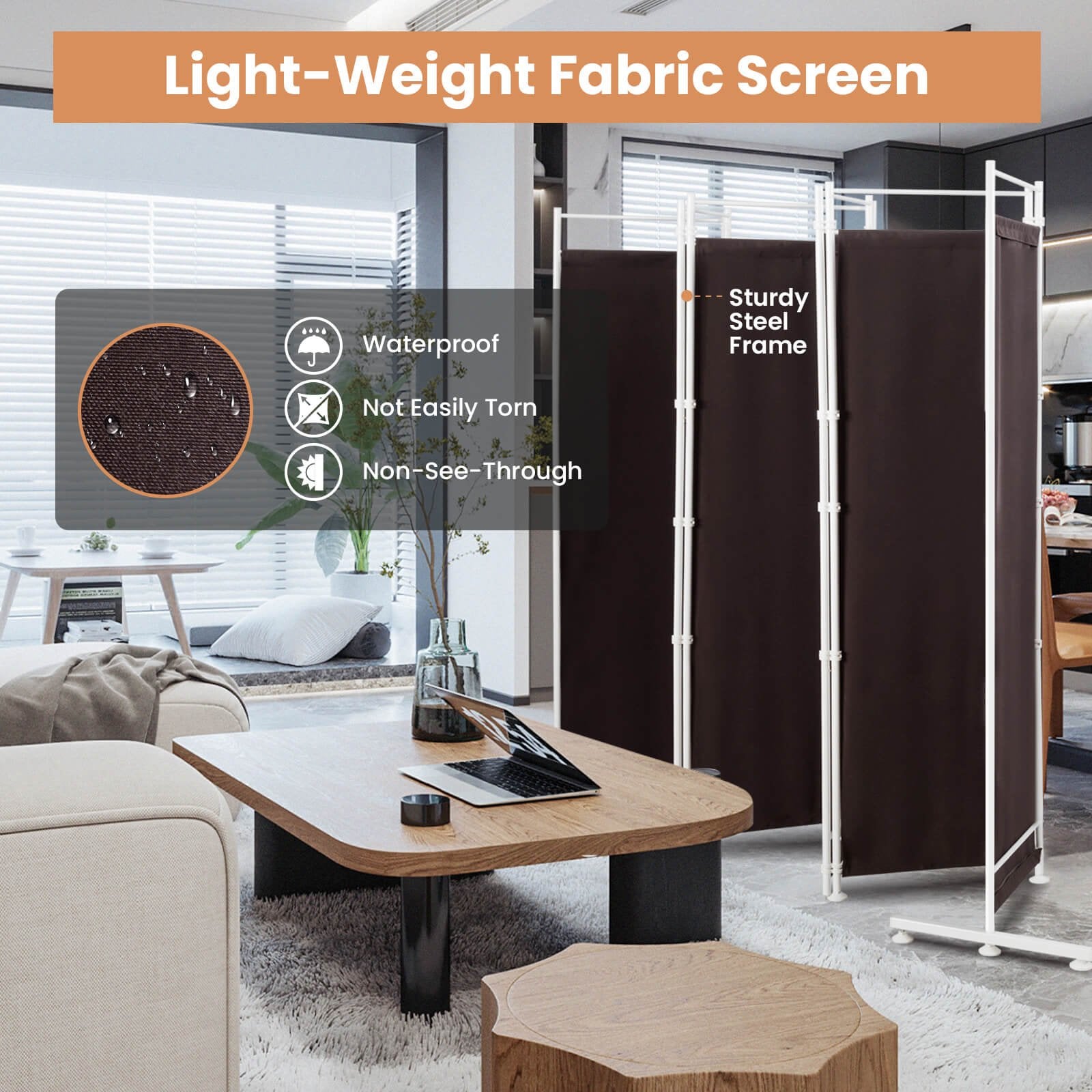 6-Panel Room Divider Folding Privacy Screen, Brown - Gallery Canada
