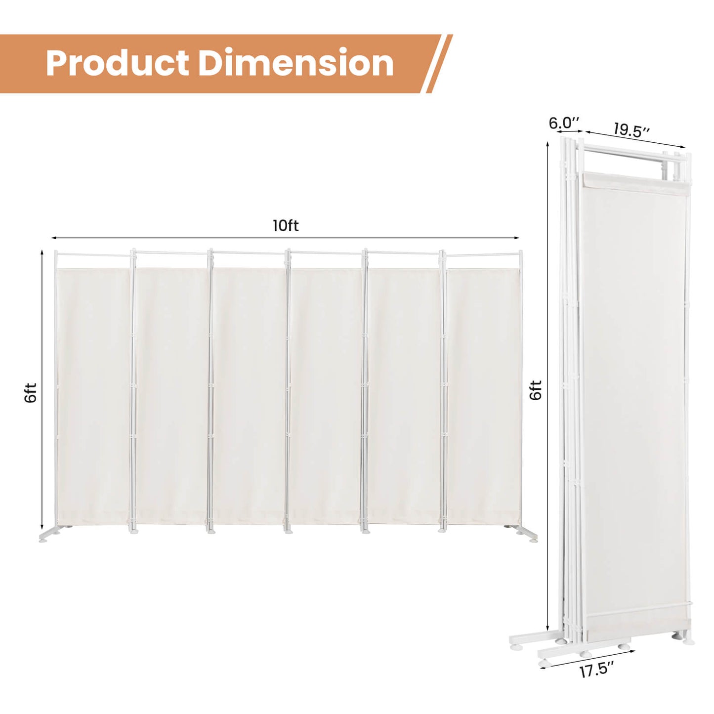 6-Panel Room Divider Folding Privacy Screen, White Room Dividers at Gallery Canada