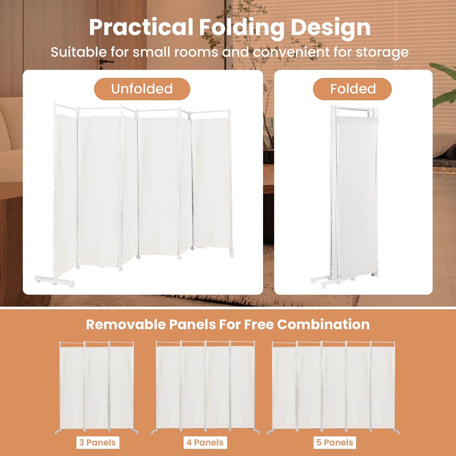 6-Panel Room Divider Folding Privacy Screen, White Room Dividers at Gallery Canada