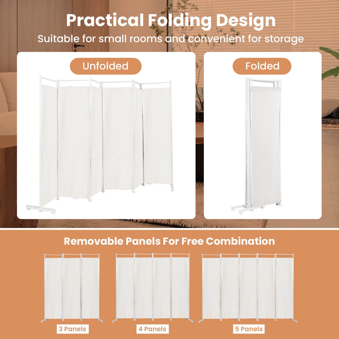6-Panel Room Divider Folding Privacy Screen, White Room Dividers at Gallery Canada