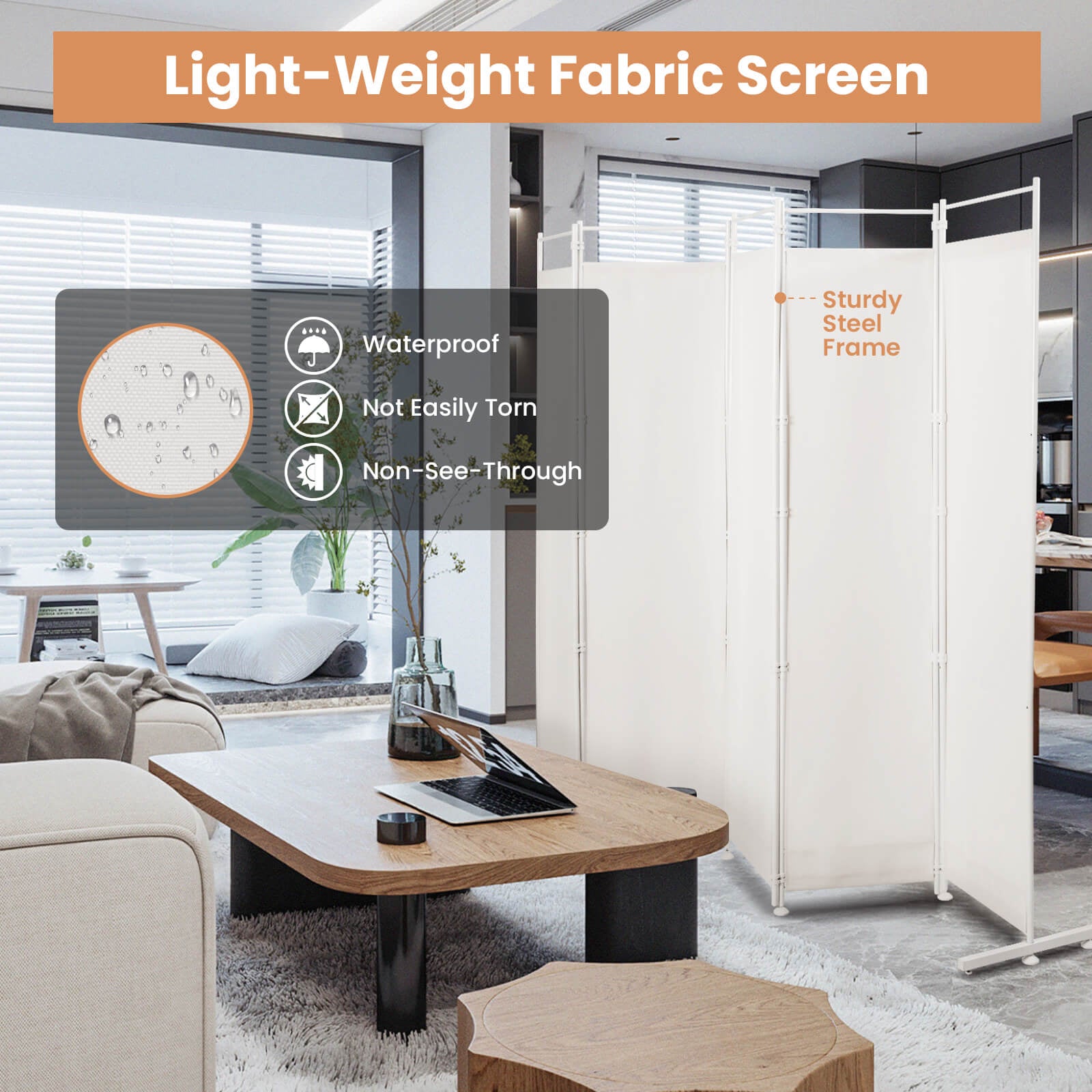 6-Panel Room Divider Folding Privacy Screen, White Room Dividers at Gallery Canada