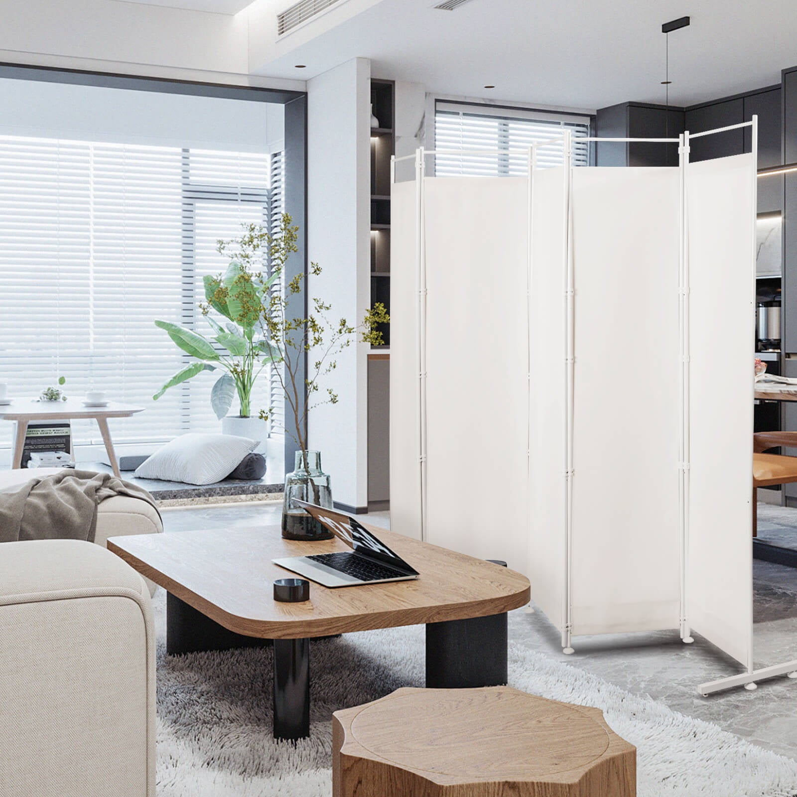 6-Panel Room Divider Folding Privacy Screen, White Room Dividers at Gallery Canada