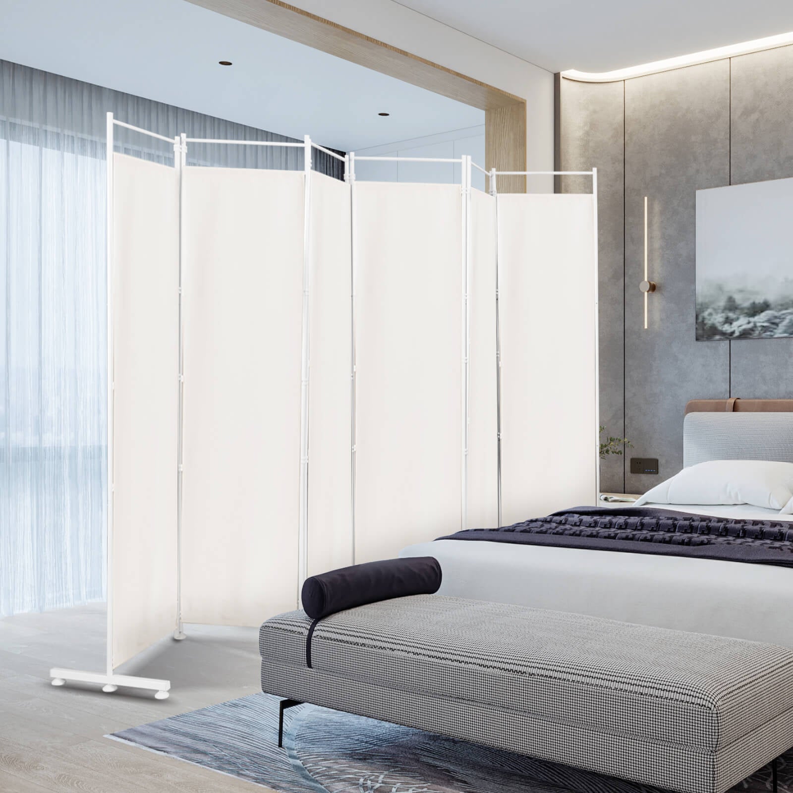 6-Panel Room Divider Folding Privacy Screen, White Room Dividers at Gallery Canada