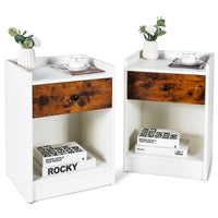 Thumbnail for Set of 2 Nightstand with Drawer Cabinet End Side Table Raised Top - Gallery View 4 of 12