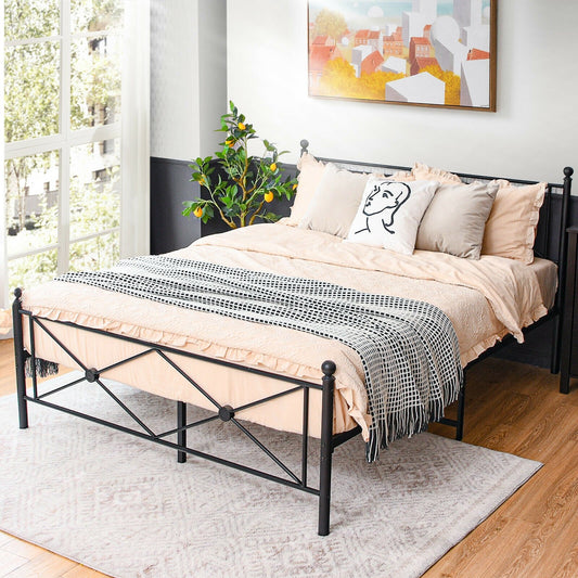 Full/Queen Size Metal Bed Frame Platform with Headboard-Full Size, Black - Gallery Canada
