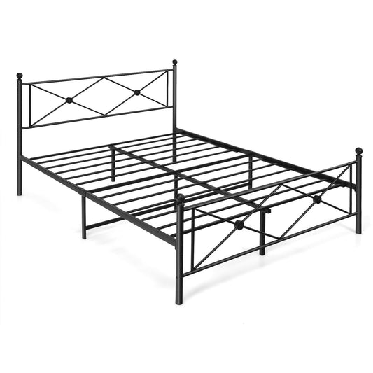 Full/Queen Size Metal Bed Frame Platform with Headboard-Queen Size, Black - Gallery Canada