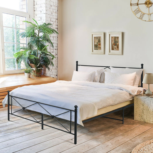 Full/Queen Size Metal Bed Frame Platform with Headboard-Queen Size, Black - Gallery Canada