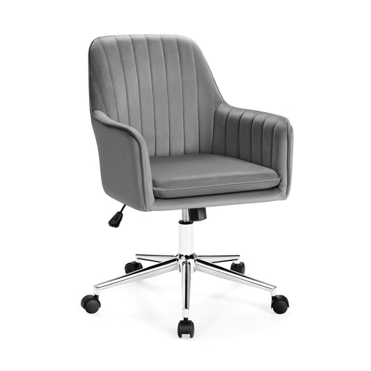 Velvet Accent Office Armchair with Adjustable Swivel and Removable Cushion, Gray at Gallery Canada