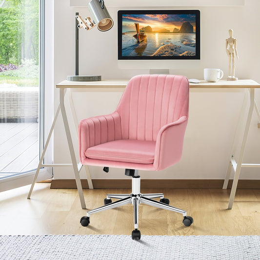 Velvet Accent Office Armchair with Adjustable Swivel and Removable Cushion, Pink - Gallery Canada