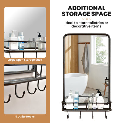 Wall Bathroom Mirror with Shelf Hooks Sturdy Metal Frame for Bedroom Living Room, Black Wall Mirrors at Gallery Canada