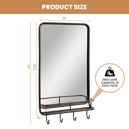 Wall Bathroom Mirror with Shelf Hooks Sturdy Metal Frame for Bedroom Living Room, Black Wall Mirrors at Gallery Canada