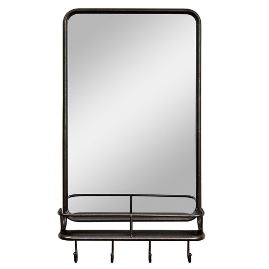 Wall Bathroom Mirror with Shelf Hooks Sturdy Metal Frame for Bedroom Living Room, Black - Gallery Canada