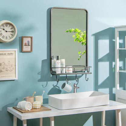 Wall Bathroom Mirror with Shelf Hooks Sturdy Metal Frame for Bedroom Living Room, Black Wall Mirrors at Gallery Canada