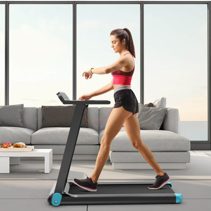 Folding Electric Compact Walking Treadmill with APP Control Speaker, Blue Treadmills at Gallery Canada