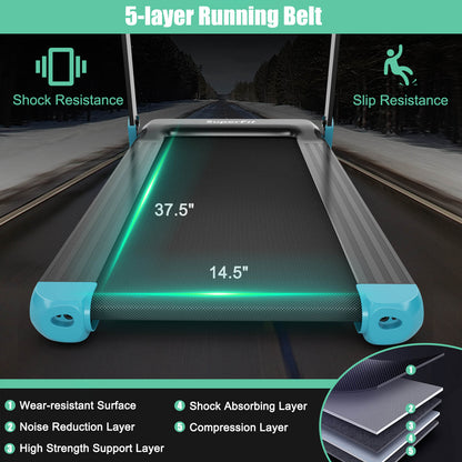 Folding Electric Compact Walking Treadmill with APP Control Speaker, Blue Treadmills at Gallery Canada