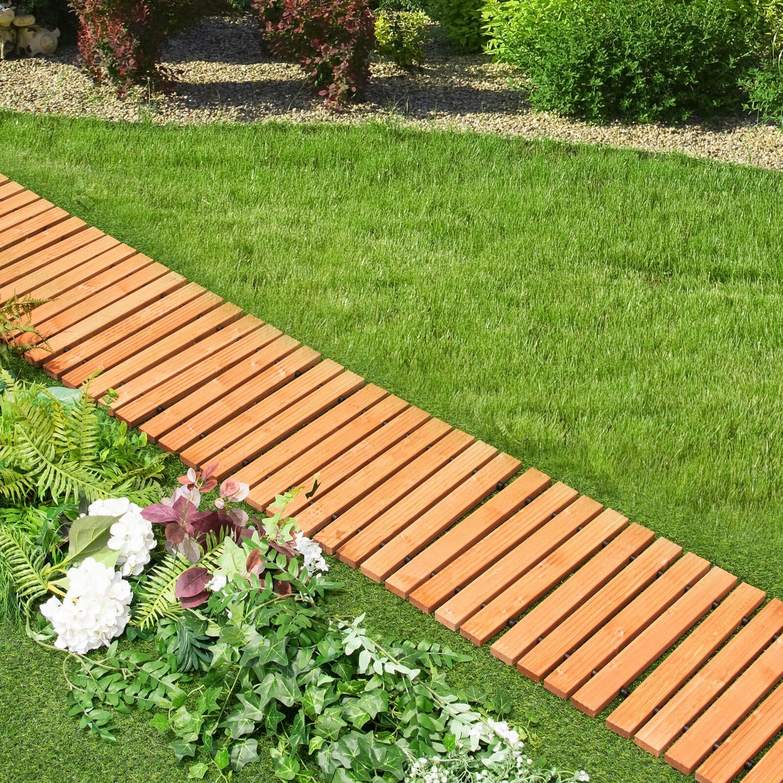 8 Feet Roll-out Weather-Resistant Patio Hardwood Pathway-22", Brown at Gallery Canada