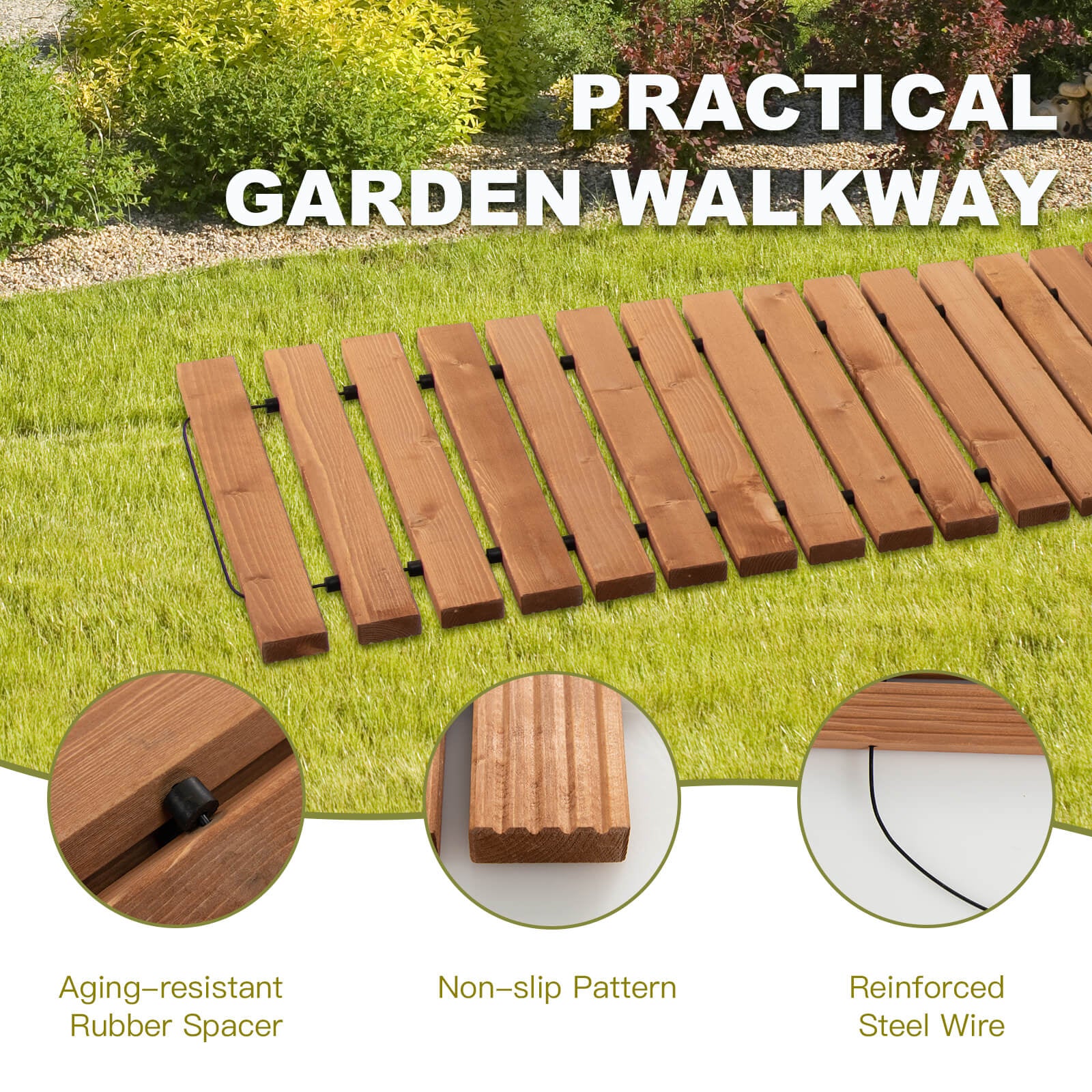 8 Feet Roll-Out Weather-Resistant Patio Hardwood Pathway, 22 Inch, Brown Decorative Fencing & Flooring at Gallery Canada
